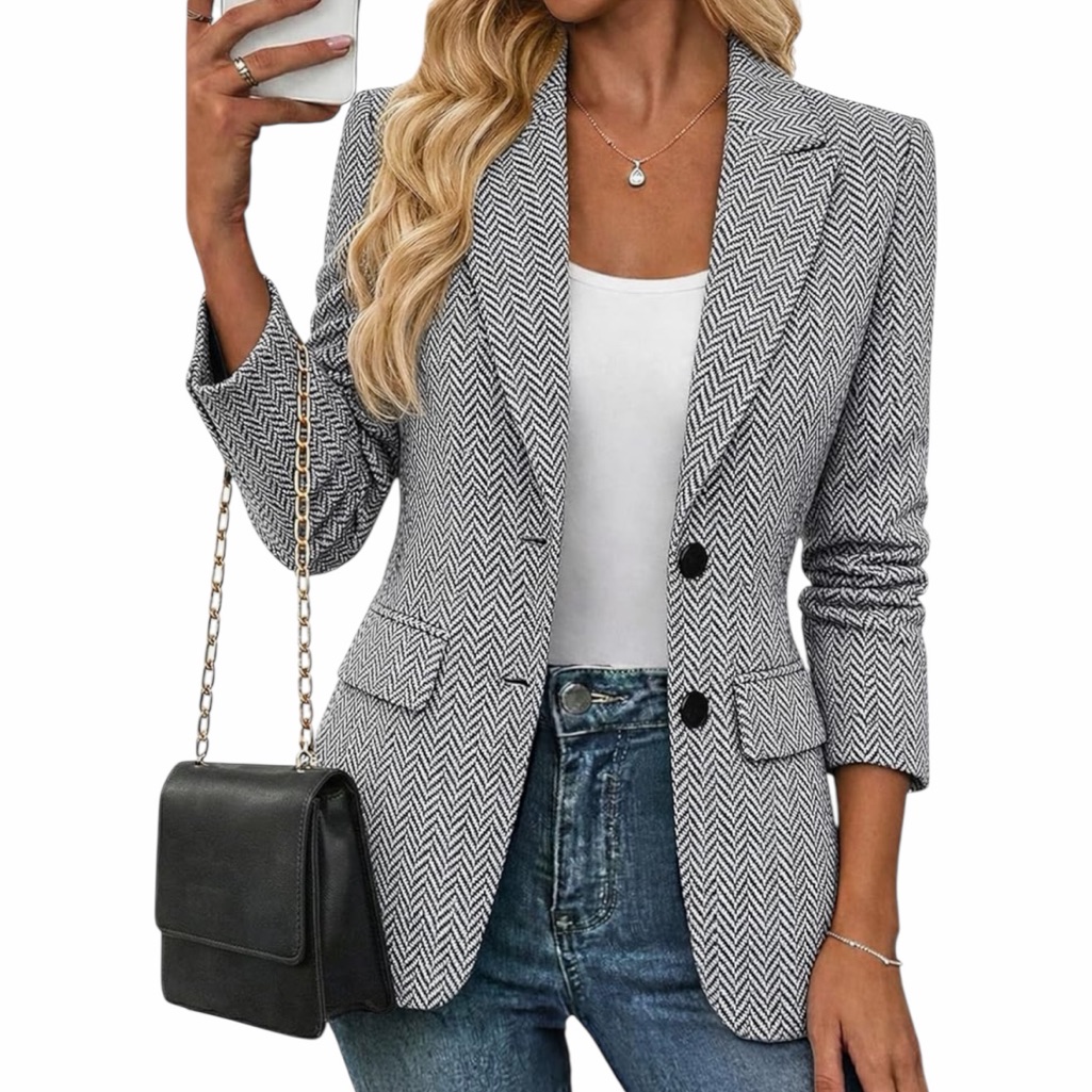 Spring 2026 Herringbone Tweed Blazer - Black